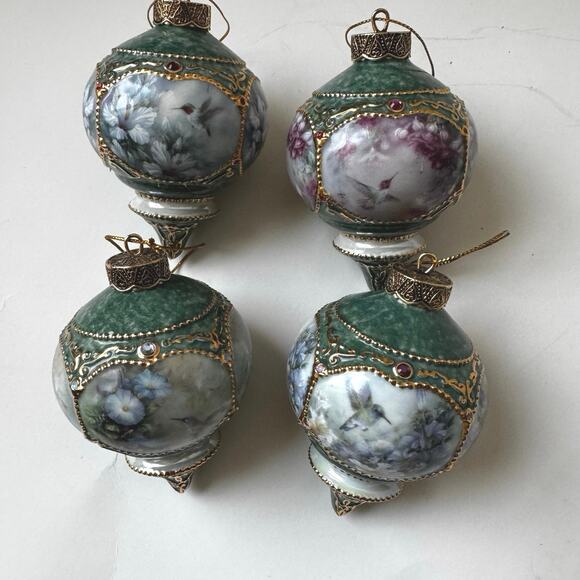 VTG The Bradford Exchange 1998 Hummingbird Series Ceramic 4” Ornaments Set of 4 - Picture 2 of 16